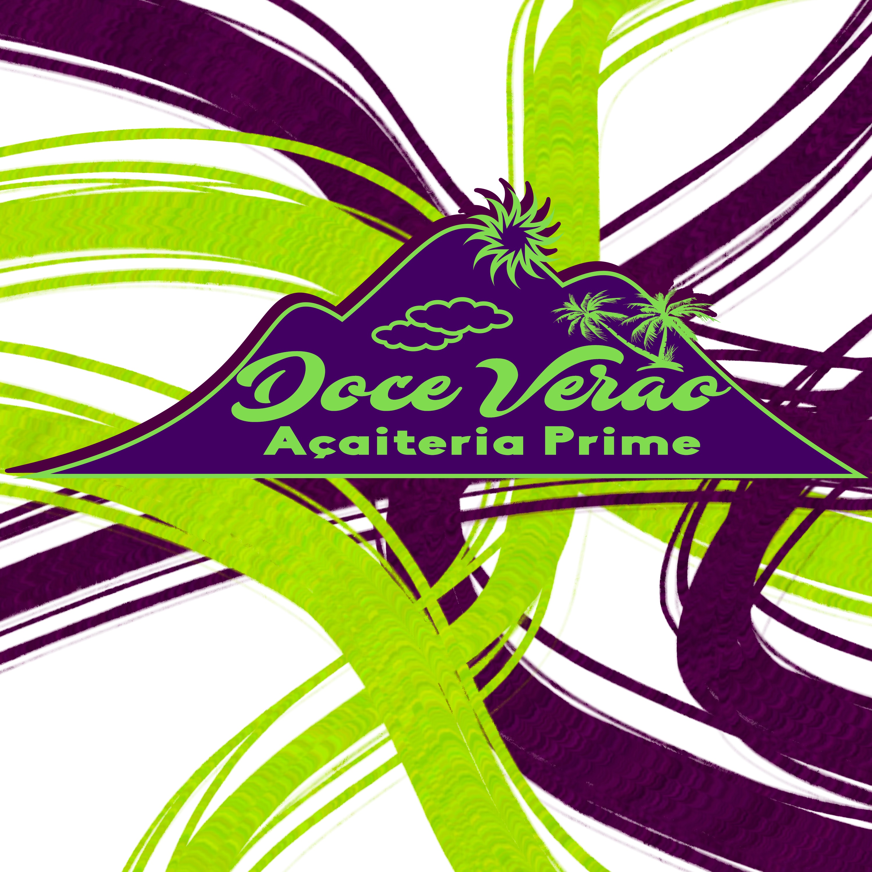 Logo Doce Verão Açaíteria Prime: Tigela de açaí roxa com frutas.
